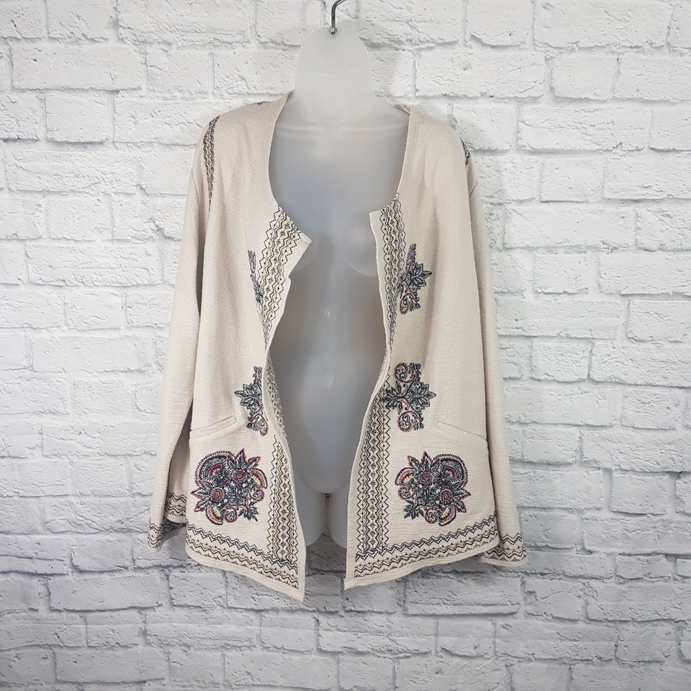 Cj Banks Open Front Embroidered Open Front Cardig… - image 1